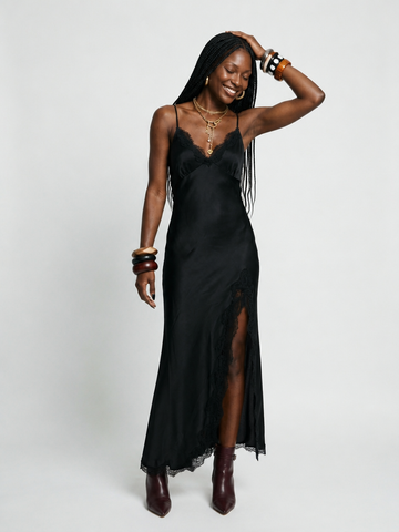 Elegant Satin Lace Midi Dress