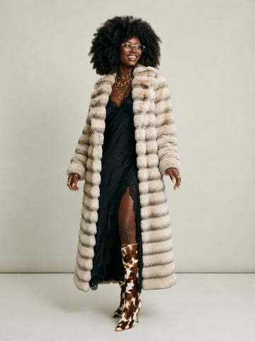 Majestic Striped Faux Fur Overcoat