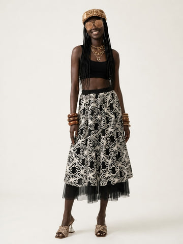 Ethereal Embroidered Mesh Maxi Skirt