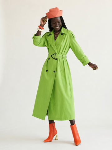 Vibrant Oversized Faux Leather Trench