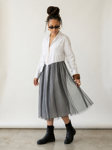Unique Mesh Patchwork Shirt Dress