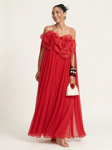 Radiant Organza Pleated Maxi Dress