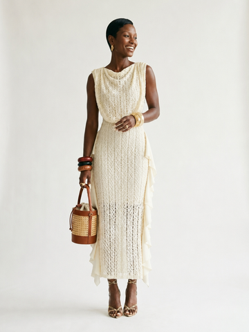 Elegant Lace Ruffle Knit Maxi Dress
