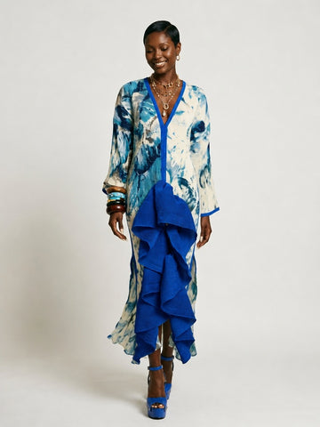Wanderlust Pleated Ruffle Kaftan Dress