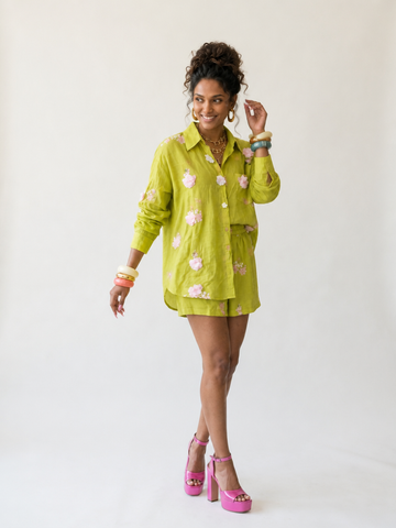 Vibrant Embroidered Loose Two-Piece Skirt Set