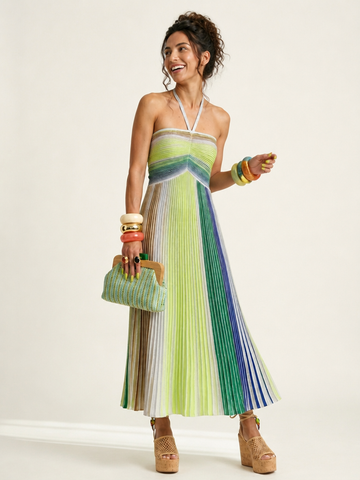 Elegant Striped Halter Knit Maxi Dress