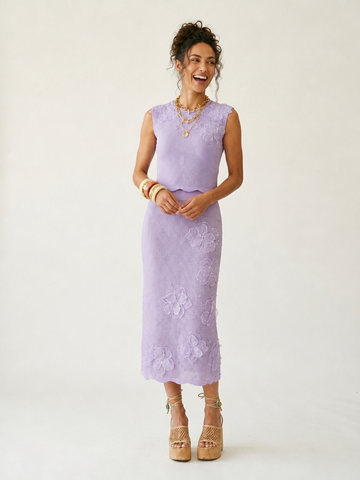 Radiant Beaded Floral Knit Skirt