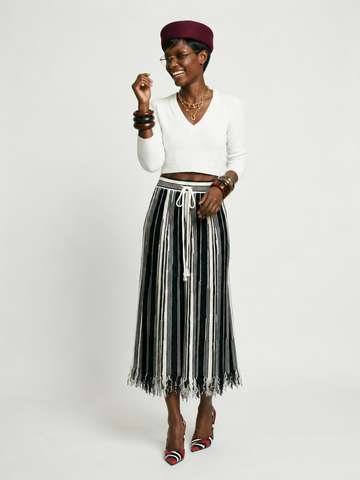 Free Spirit Striped Tassel Knit Skirt