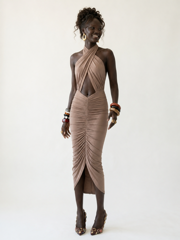 Radiant Halter Ruched Maxi Dress