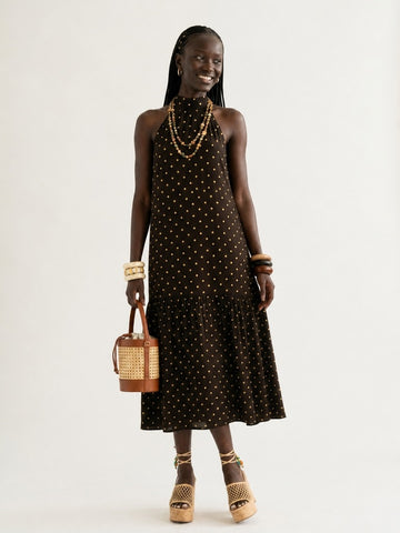 Graceful Polka Dot Halter Maxi Dress