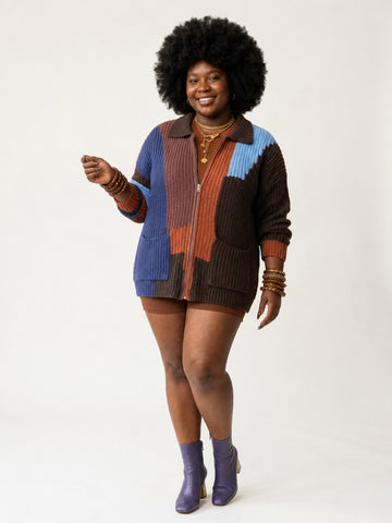 Adventurous Color-Blocked Knitted Cardigan