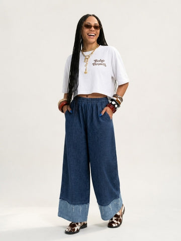 Free Spirit Striped Wide-Leg Jeans