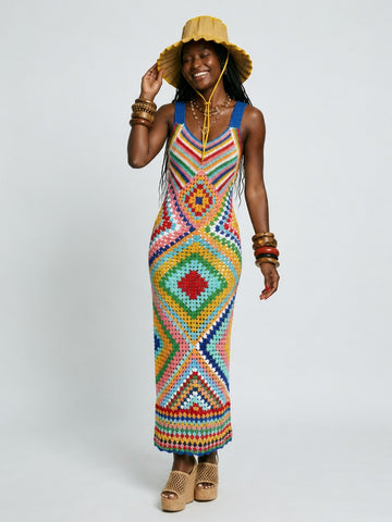 Vibrant Crochet Knit Maxi Dress