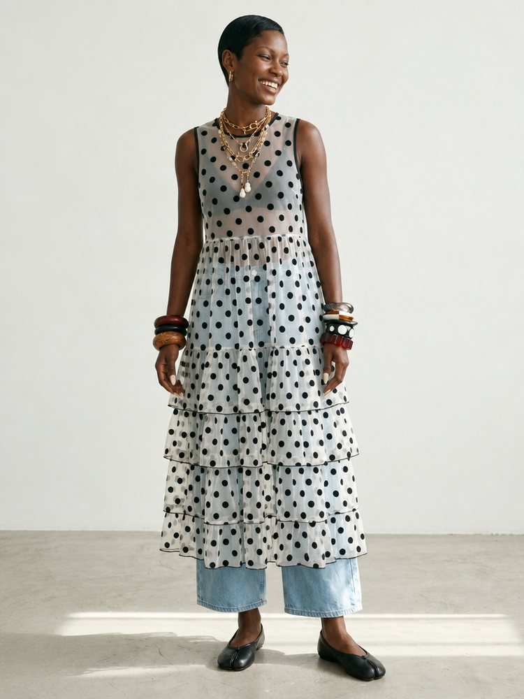 Free Spirit Polka Dot Mesh Maxi Dress