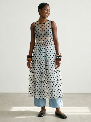 Free Spirit Polka Dot Mesh Maxi Dress