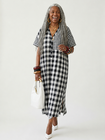 Boundless Loose Plaid Midi Dress