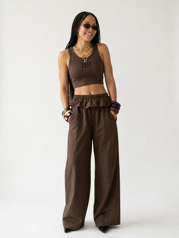 Grounded Ruffle Wide Leg Pants