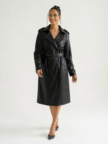 Elegant Faux Leather Trench Coat