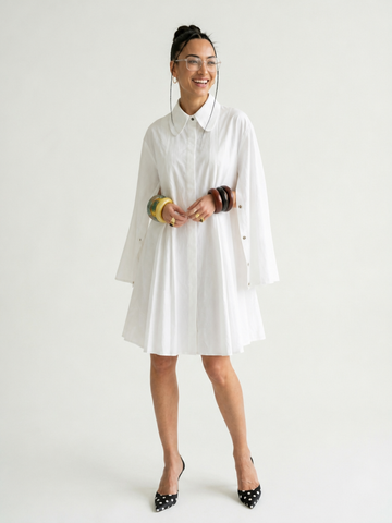 Graceful Cotton Pleated Shirt Dress