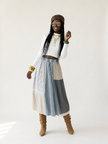Free Spirit Striped Patchwork Midi Skirt