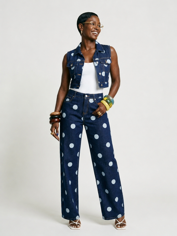 Distinctive Polka Dot Wide Leg Jeans