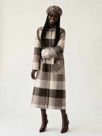 Grounded Plaid Wool Long Coat