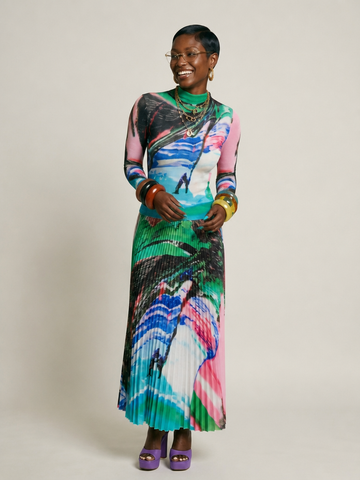 Vibrant Printed Pleated Two-Piece Set