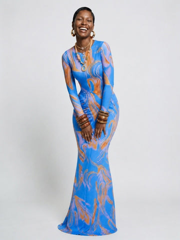 Magnetic Tie Dye Ruched Maxi Dress