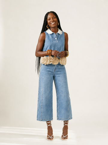 Worthy Floral Denim Vest