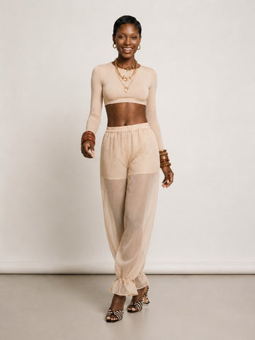 Ethereal Sheer Ruffle Harem Pants