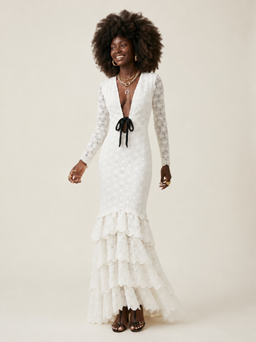 Radiant Ruffled Crochet Midi Dress