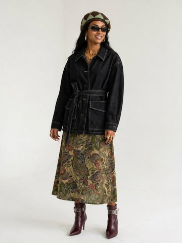 Confident Black Belted Denim Jacket