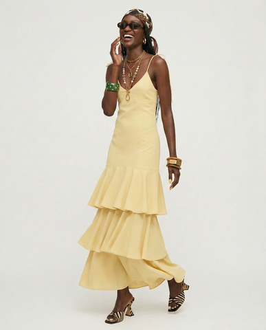 Radiant Tiered V-Neck Midi Dress
