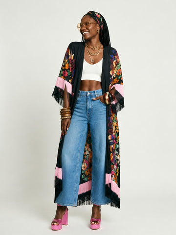 Vibrant Printed Tassel Kimono
