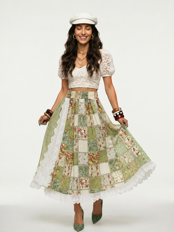 Free Spirit Patchwork Lace Midi Skirt