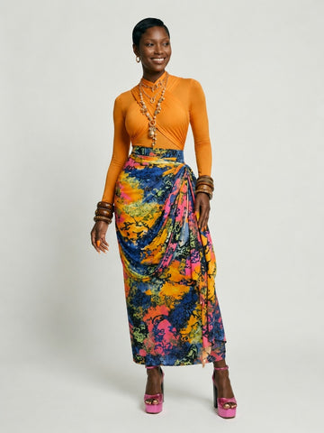 Vibrant Printed Ruched Maxi Set