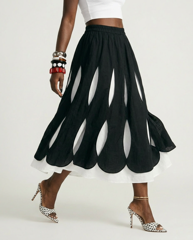 Unique Layered Hole-Design Maxi Skirt