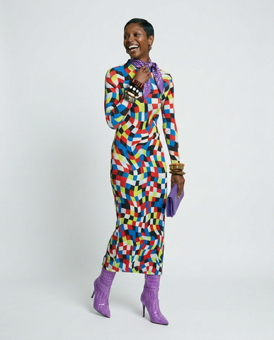 Vibrant Plaid Pleated Maxi Dress