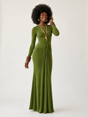 Confident Ruched Knit Maxi Dress