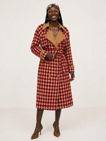 Confident Plaid Woolen Trench Coat