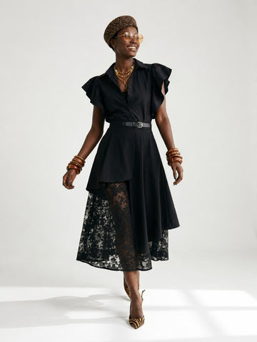 Audacious Mesh Spliced Midi Skirt