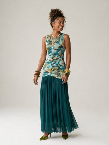 Radiant Printed Ruched Maxi Dress