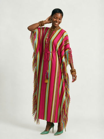 Elegant Striped Fringe Kaftan