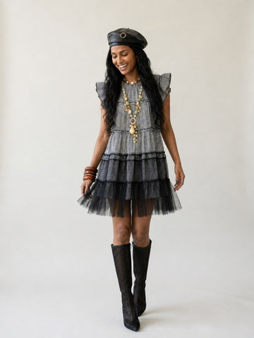 Audacious Plaid Mesh Mini Dress