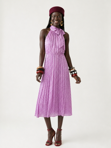 Radiant Polka Dot Pleated Maxi Dress