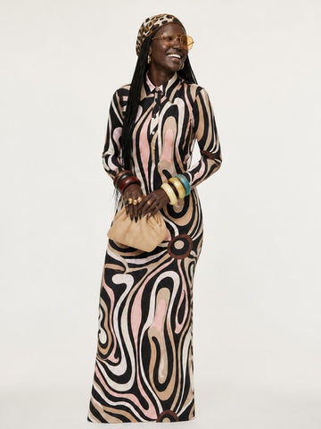 Graceful Marble Print Maxi Dress