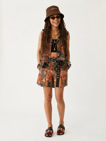 Daring Printed Denim Vest