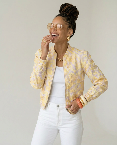 Vibrant Patterned Cropped Bomber Jacket