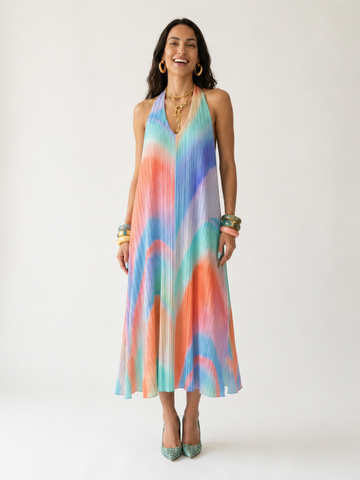 Limitless Pleated Halter Maxi Dress