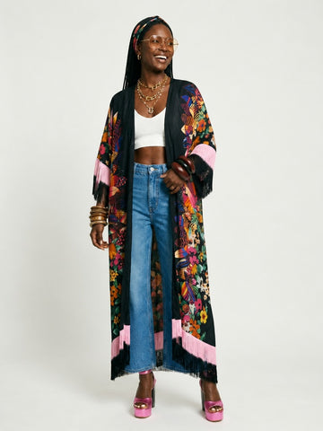 Vibrant Printed Tassel Kimono
